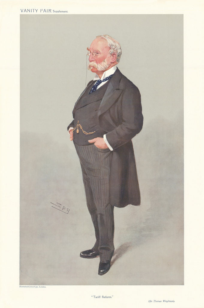 VANITY FAIR SPY CARTOON Sir Thomas Wrightson 'Tariff Reform' Durham 1908 print